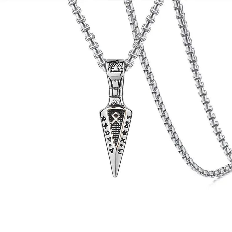 Silver Norse Rune Arrow Pendant Necklace Viking