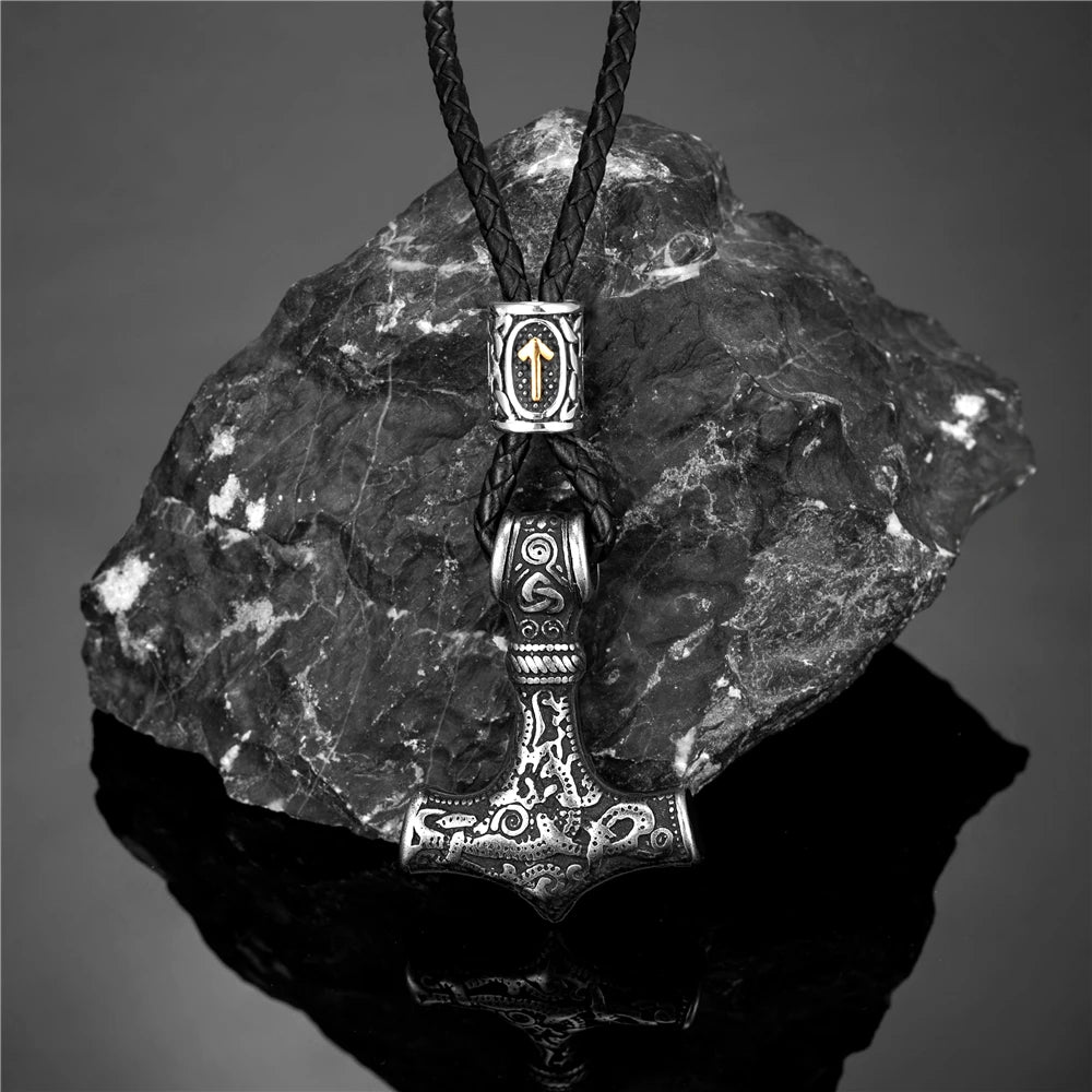 Thor's Hammer Mjolnir Pendant Necklace — Gold-Tone