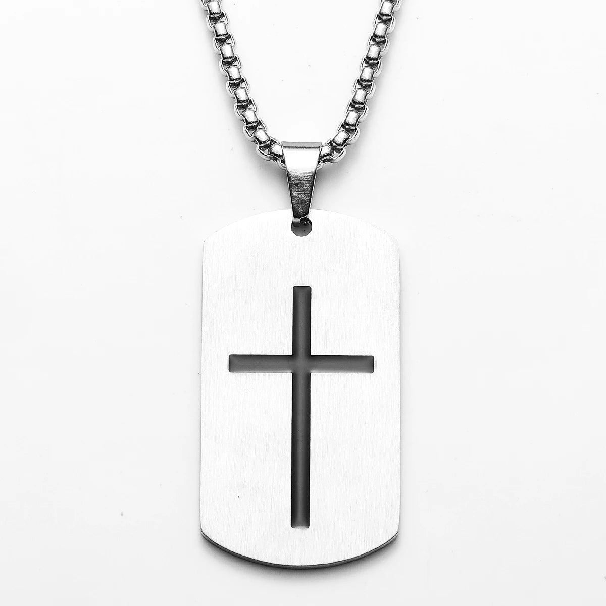 Cross Bible Tag Pendant — Stainless Steel