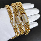 Gold Cuban Chain Necklace Iced Out 8MM Diamond Clasp