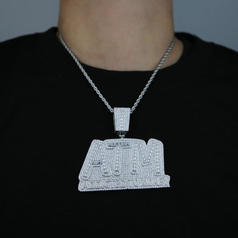Iced Out Bling 5A CZ Letters ATM Addicted To Money Pendant Necklace 2 Colors Cubicz Zircon Men's HipHop 5mm Tennis Chain Jewelry