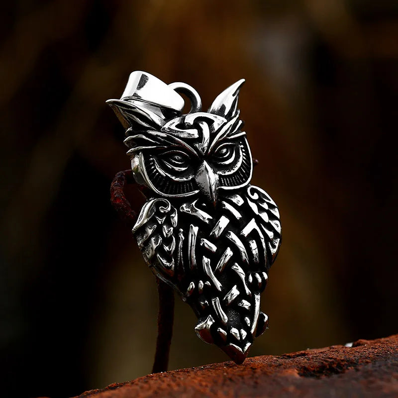 Beier 316L Stainless Steel Nordic Vikings Runes Amulet Pendant Necklace Owl Runes Pendant Necklace Nordic Talisman
