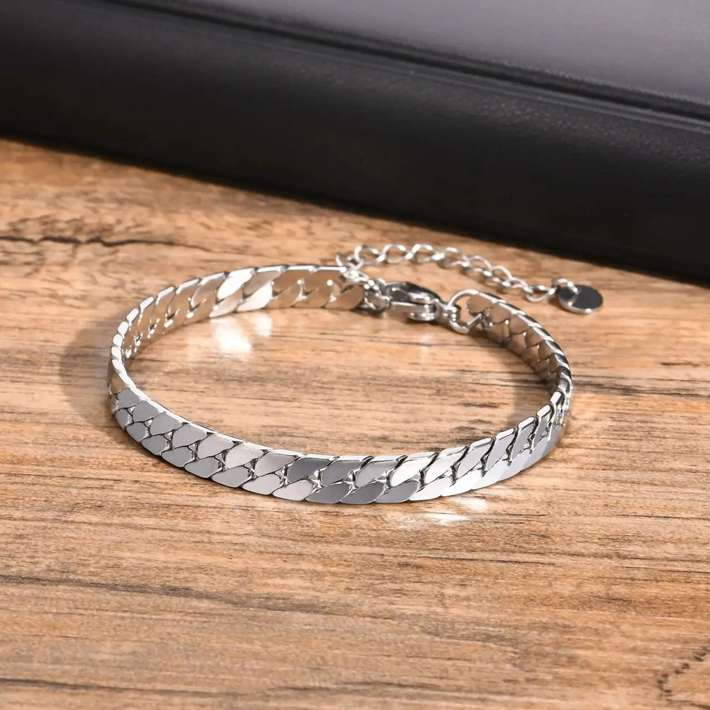 Gold Cuban Flat Chain Bracelet — Stainless Steel