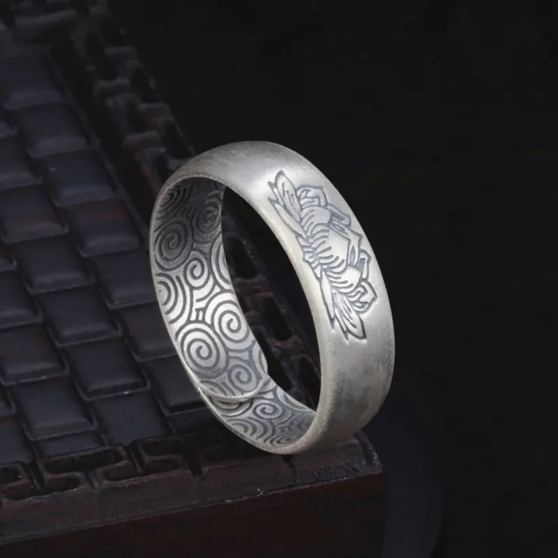 Retro Lotus Ring Male Index Finger Accessories Blessing Lucky Flower Clouds Ring For Men Jewelry Adjustable