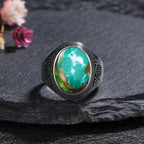 Silver Plated Rings Large Natural 10x14MM Black Agate Ring for Women Men Silver Party Jewelry Tiger Eye Turquoise Lapis