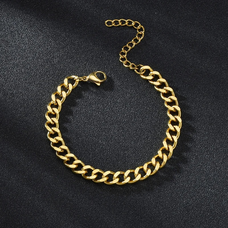 3-7mm Chunky Miami Curb Chain Bracelet for Men, Stainless Steel Cuban Link Chain Wristband Classic Punk Heavy Male