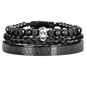 Skull Charm Black Bracelet Set — Stainless Steel