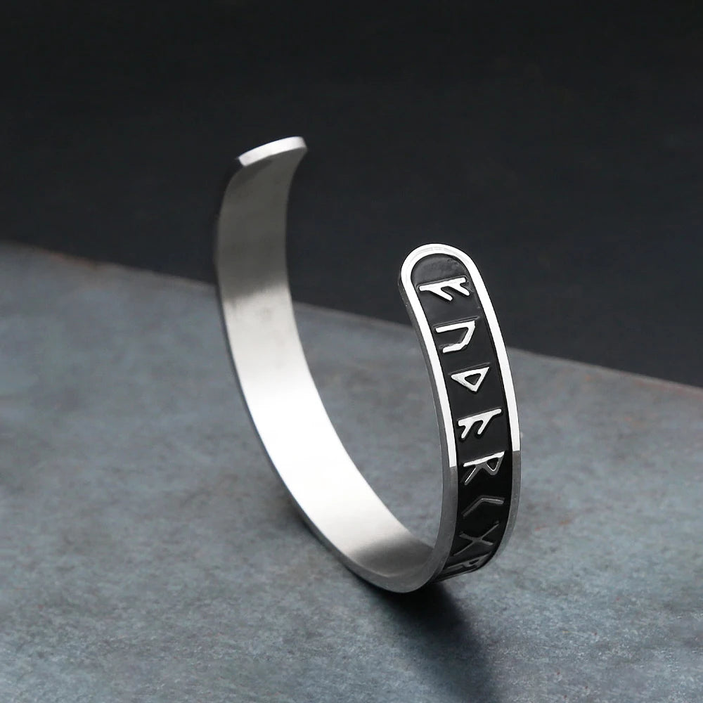 Nordic Viking Rune Open Cuff Bracelet — Stainless Steel