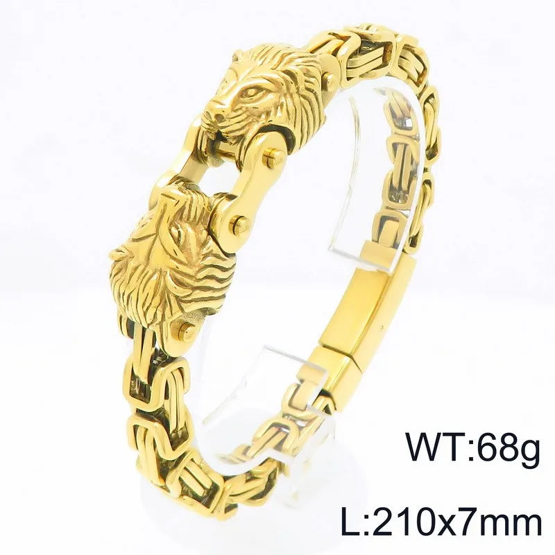 Cool 7MM Wide Men's Lion Head Link Chain Bracelet Vintage Blackened 316l Stainless Steel Bracelets Gothic Biker Jewelry