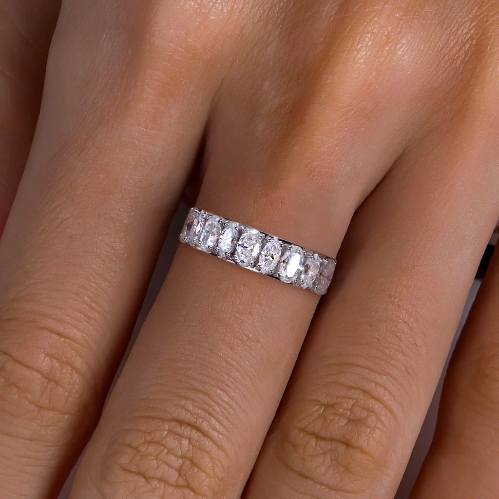 Iced Out Wedding Band Ring — 925 Silver