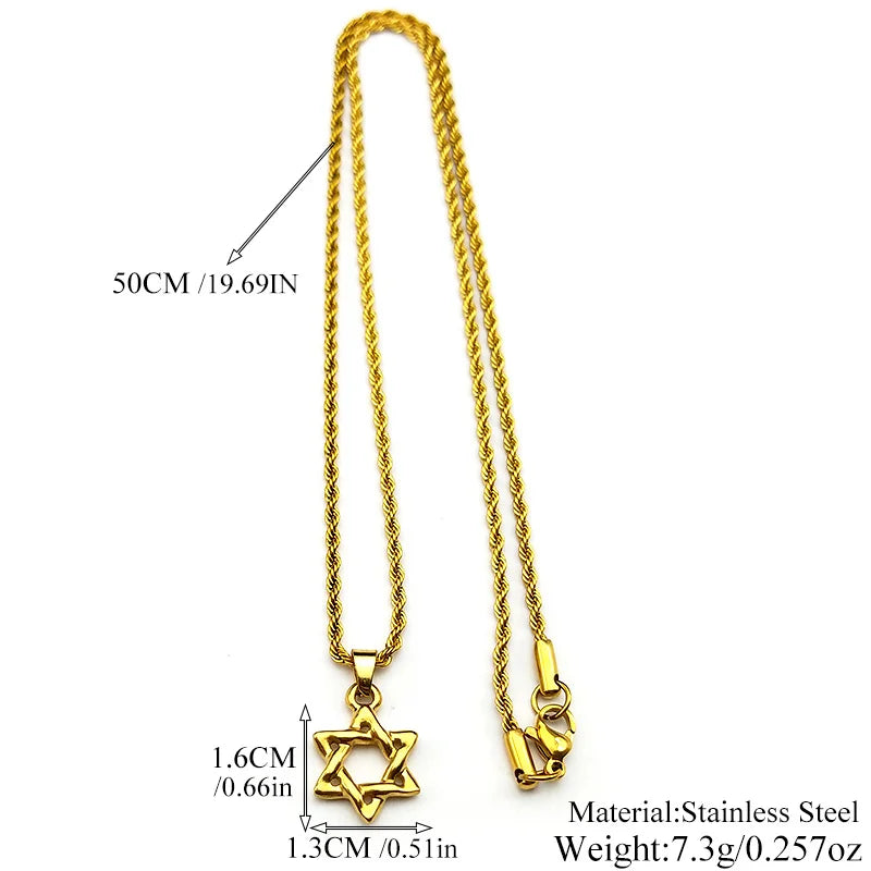 Star of David Pendant Necklace For Women Men Stainless Steel Gold Color Judaism Hexagram David Star Six-pointed Jewish
