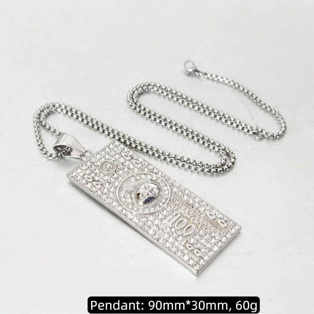 Hip Hop Iced Out Bling Dollar Sign Pendant Gold Color Stainless Steel Rapper Money Necklace For Men Women Hippie Jewelry Gift
