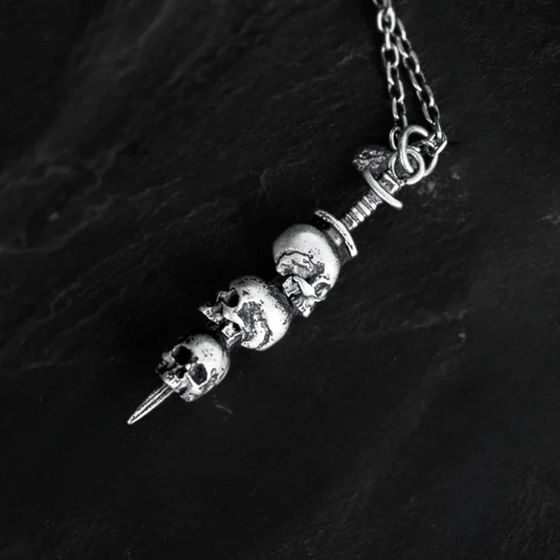 Dark Night Skull Sword Silver The Sword Pass Through Skulls Pendant for Men and Women Vintage Gothic Style Necklace