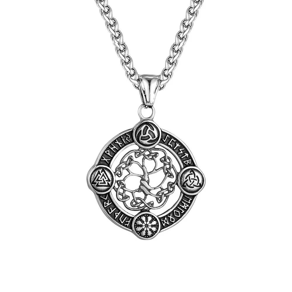 Odin Steel Pendant Vintage Viking Tree Life 316L
