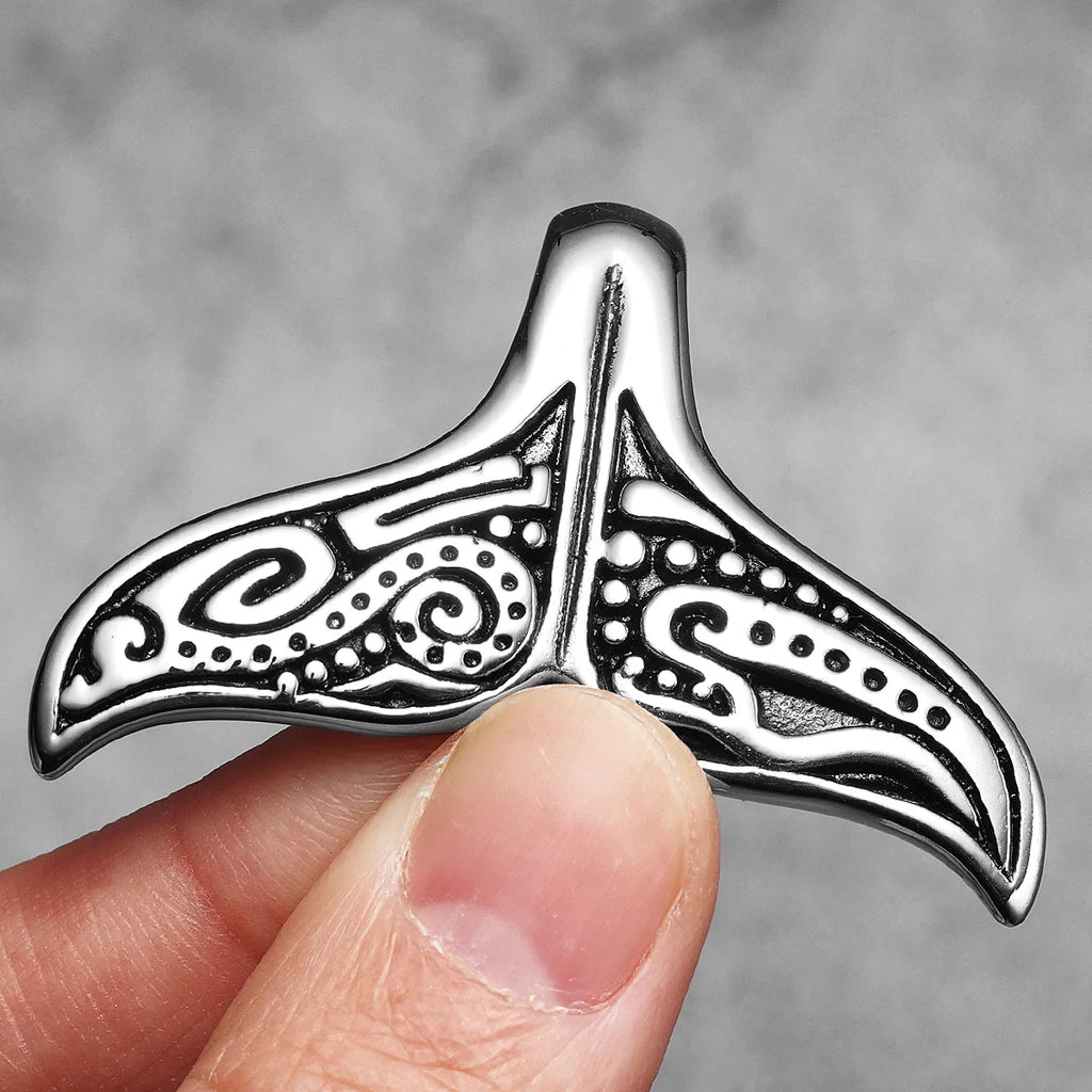 Retro Viking Whale Tail Men Necklace With Pendant Stainless Steel Jewelry For Male Women Punk Carving Accessories Gift Wholesale