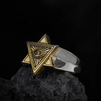 Gothic Eye of Providence Open Ring — Two-Tone Adjustable