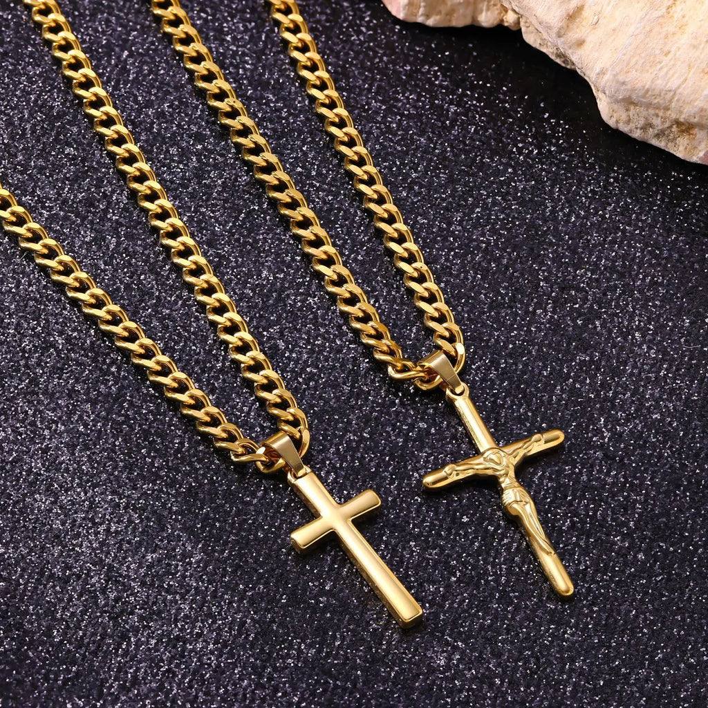 Luxury 24K 9999 Pure Gold real gold Cross Men Women Necklace Hip Hop Street Style Punk Vintage Pendant