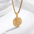 Chunky Punk Style Portrait Round Shape Pendant Necklace Waterproof Stainless Steel Popcorn Link Chain Male Hip Hop Jewelry Gifts