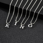 Initial Letter Box Chain Necklace — Stainless Steel