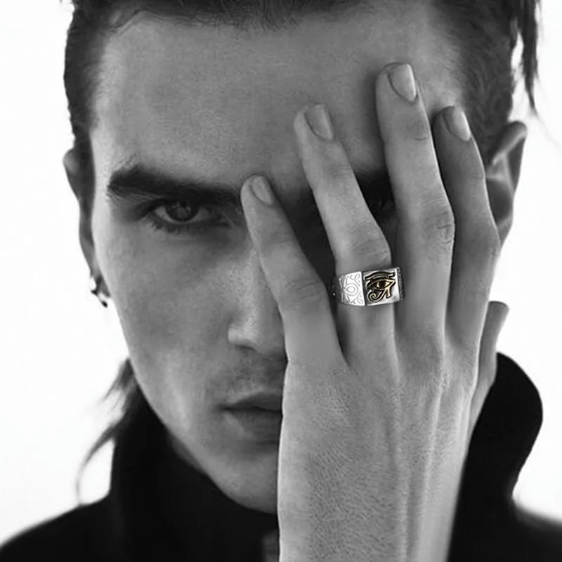 Eye of Horus Pharaoh Ring for Men and Women — Silver-Tone