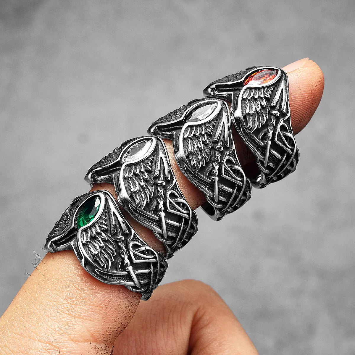 Angel Wings Gemstone Ring — Stainless Steel