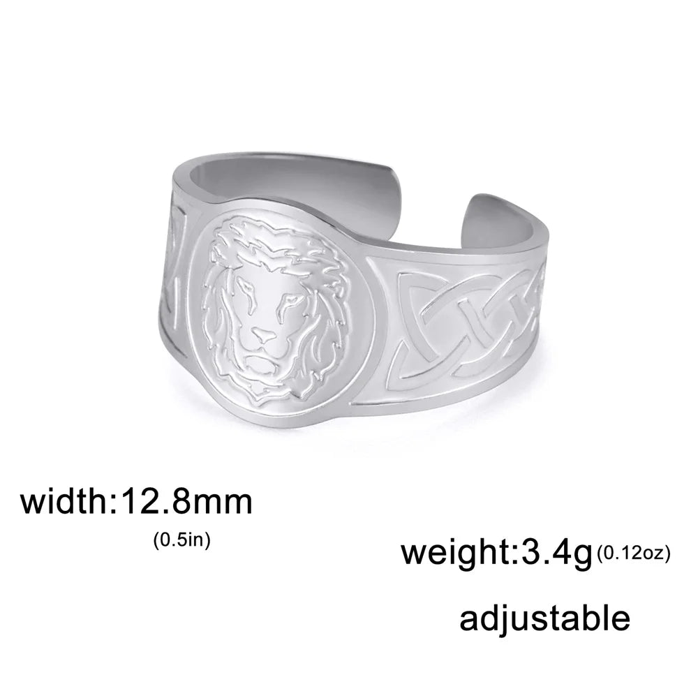 My Shape Lion Rings for Men Punk Celtics Knot Animals Resizable Stainless Steel Finger Ring Nordic Vintage Jewelry