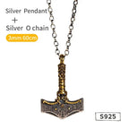 Viking Hammer Rune Pendant Necklace — Silver