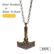 Nordic Hammer Necklace Viking Norse Mythology Rune Engraved Pendant Silver Necklace Fashion Jewelry