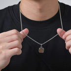 Trend Wood Square Necklace for Men,Brown Color Stainless Steel Rectangle Pendant Necklaces with Box Chain,50/55/60CM