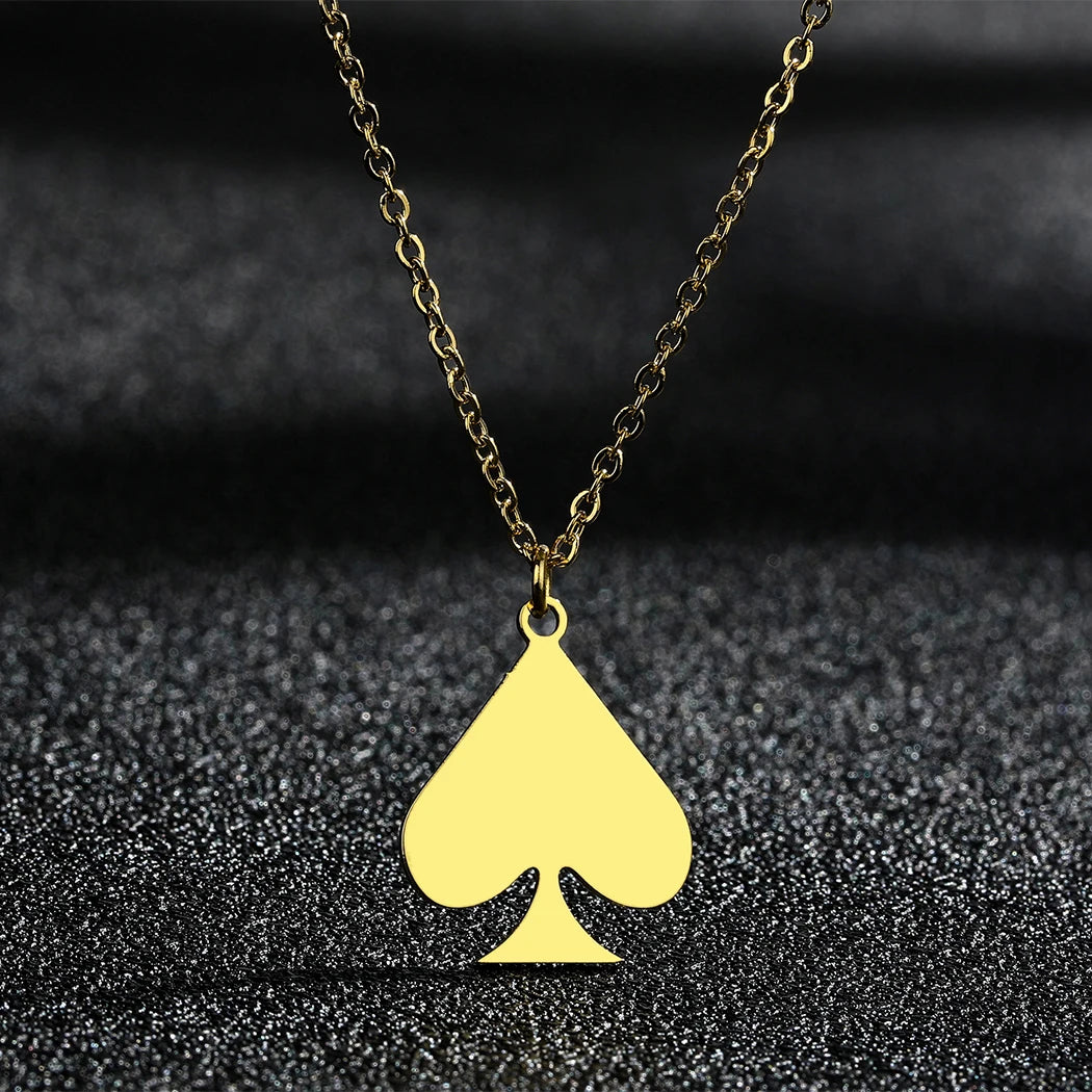 Kinitial Stainless Steel Necklaces Dainty Jewelry Playing Card Hearts Poker Spade Pendant Necklace Party Gift