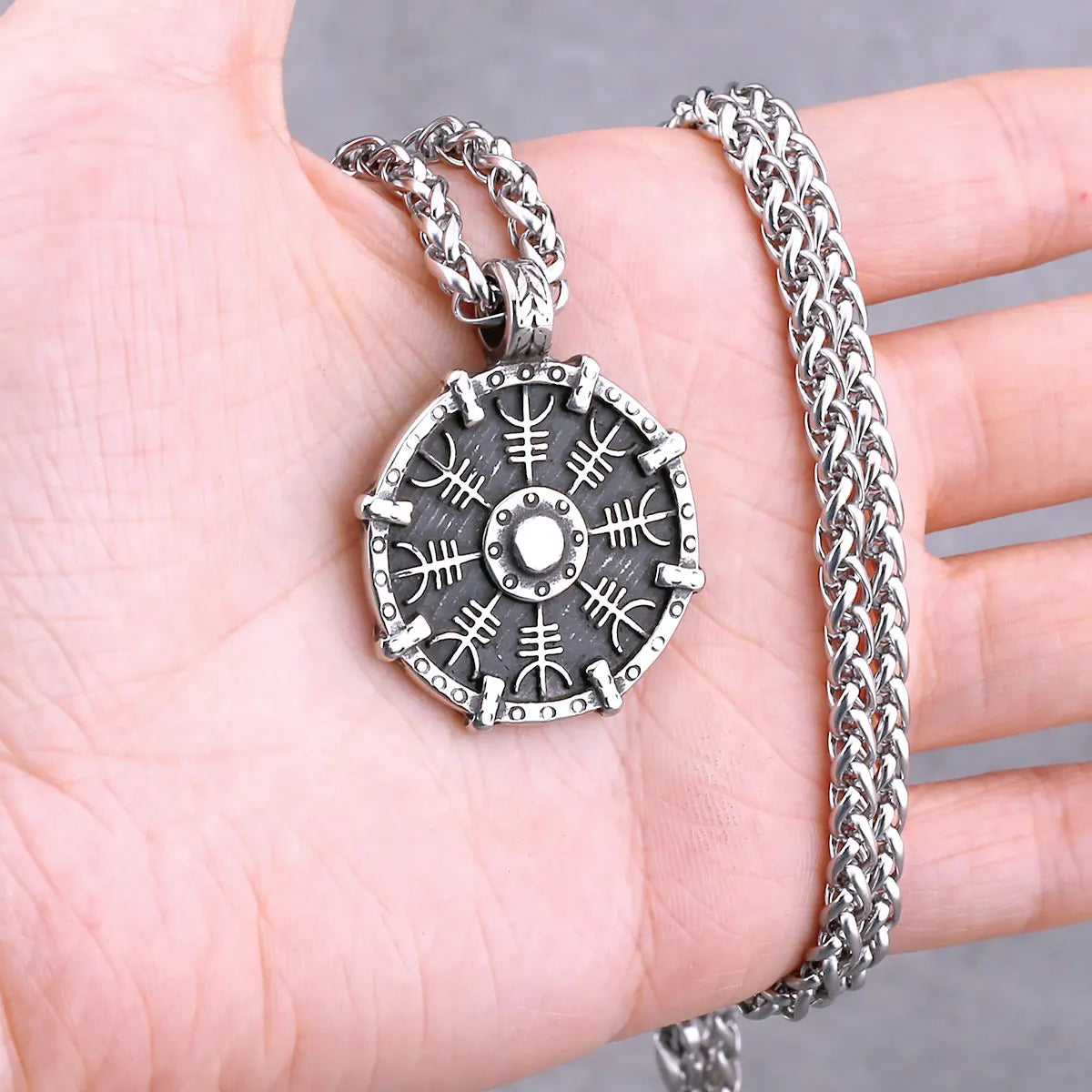 Odin Rune Vegvisir Pendant Necklace — Stainless Steel