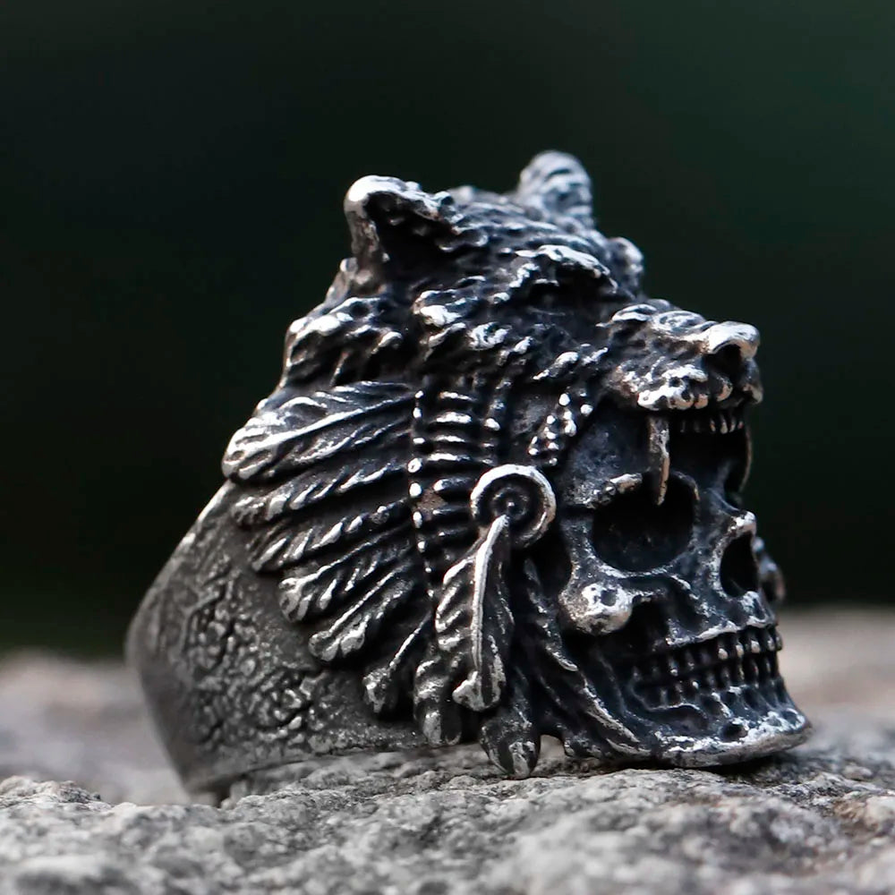 Viking Skull Wolf Head Ring — Stainless Steel