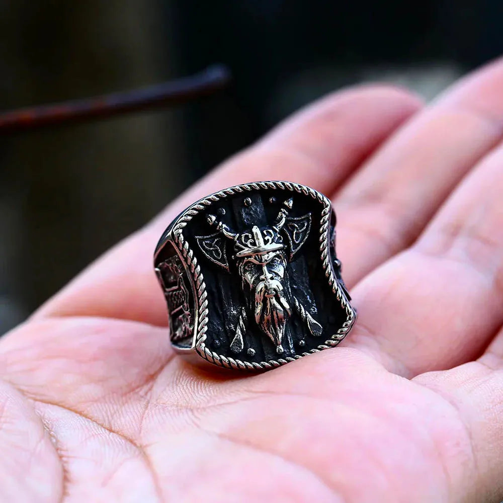 New Creative Stainless Steel Viking Warrior Double Axe Ring for Men Fashion Punk Hip Hop Party Jewelry