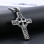 Vintage Celtic Cross Pendant Necklace Men's — Silver-Tone