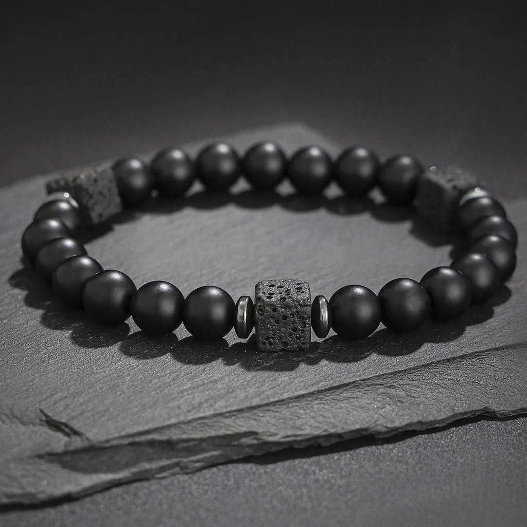 8mm Matte Black Stone Necklace for Men Jewelry Natural Onyx Square Lava Beads Necklaces Fashion Rosary Jewelry