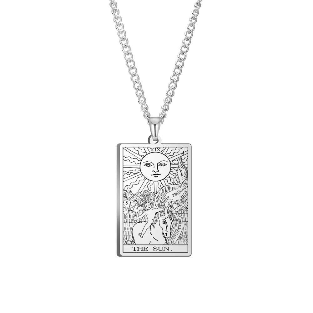 Dawapara Vintage Tarot Card Necklace The Major Arcana Pagan Astrology Talisman Pendants Necklace Stainless Steel Jewelry