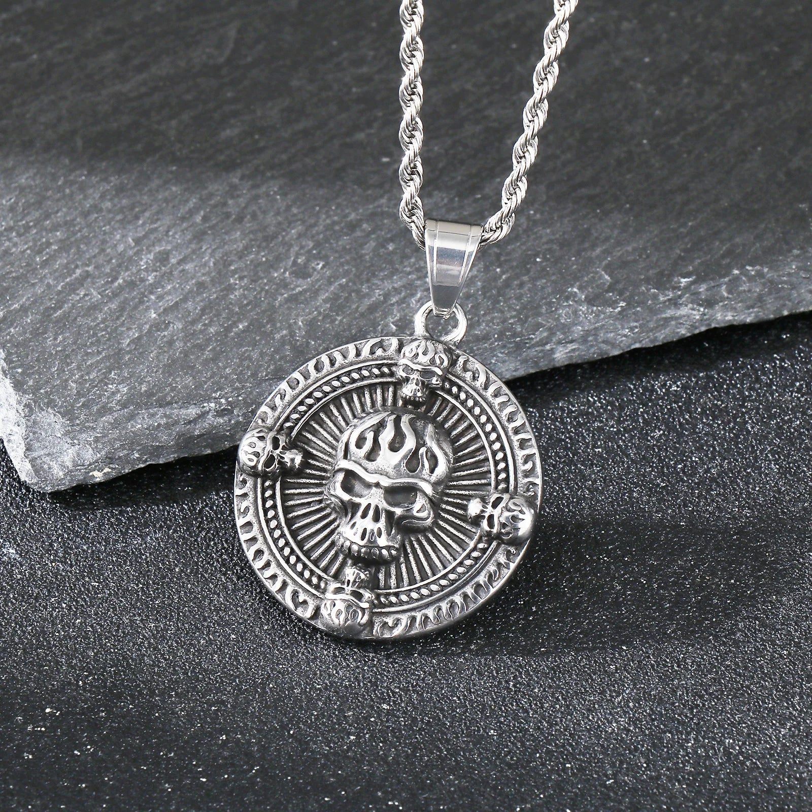 Ghost House Skull Pendant Necklace — Stainless