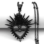 Sacred Heart Enamel Pendant — Black Stainless