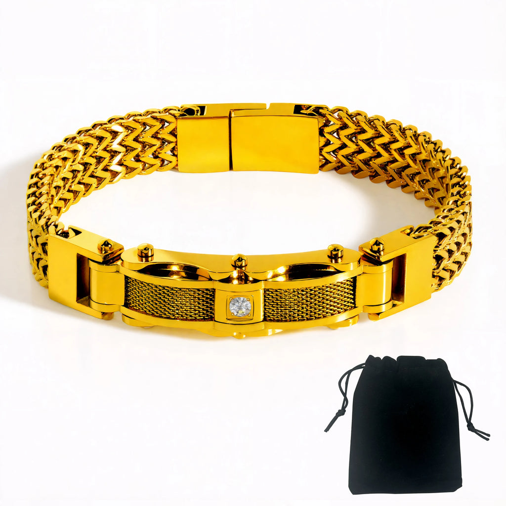 Punk Stainless Steel Bracelet 21 Cm Franco Link Chain Inlaid With Large-Grained Zircon Magnet Clasp