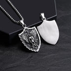 Vnox Archangel Saint Michael Shield Pendant Necklace Stainless Steel Vintage Protection Amulet Chain Jewelry Gifts for Men Women