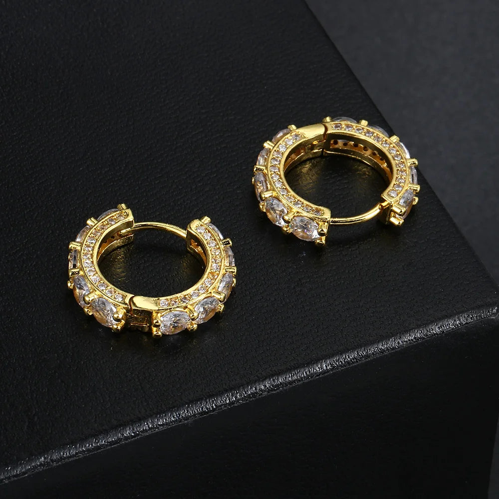 Gold Iced Out Huggie Hoop Earrings Zircon