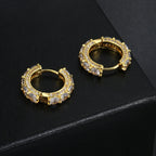 Gold Iced Out Huggie Hoop Earrings Zircon