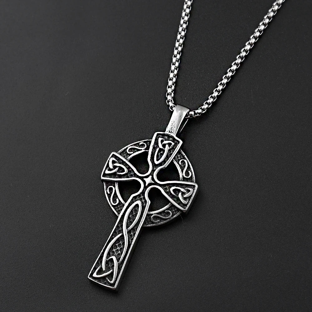 Celtic Knot Cross Pendant Necklace Chain — Stainless Steel