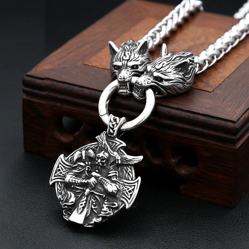 Wolf Odin Steel Pendant Vintage 316L Viking Warrior