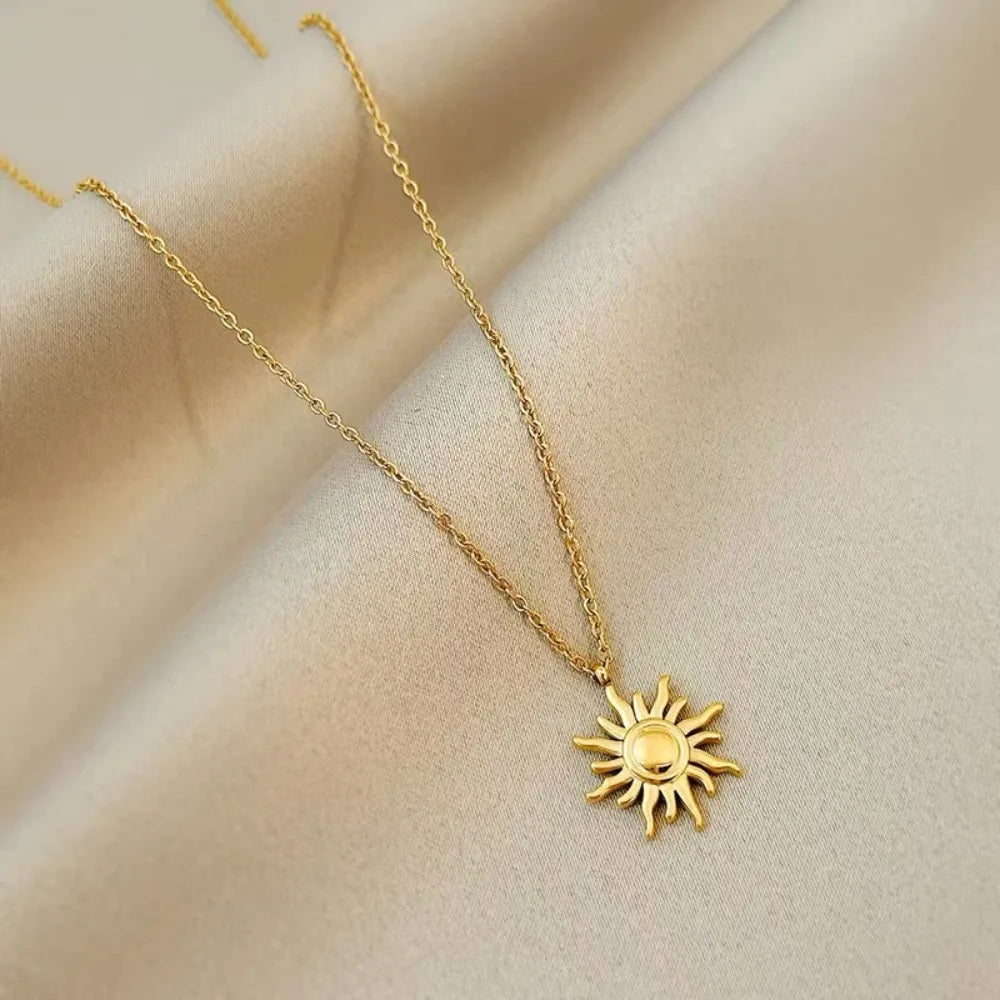 Gold Sun Stainless Steel Pendant Necklace