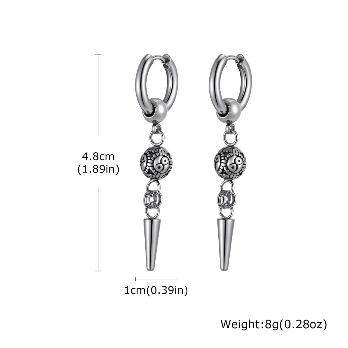Gothic Cone Long Drop Earrings for Men — Stainless Steel