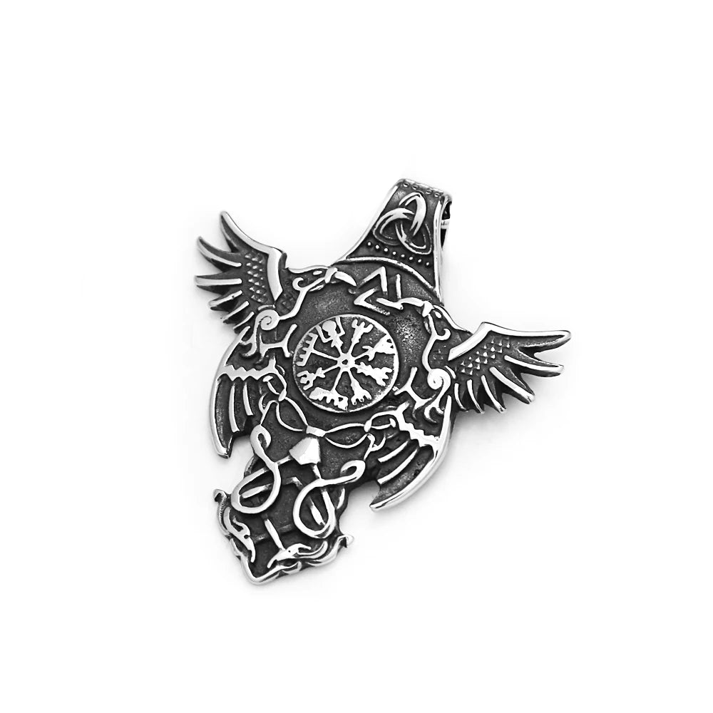 New Vintage Stainless Steel Nordic Odin Crow Pendant Necklace Fashion Viking Compass Necklaces Amulet Jewelry Gifts Dropshipping