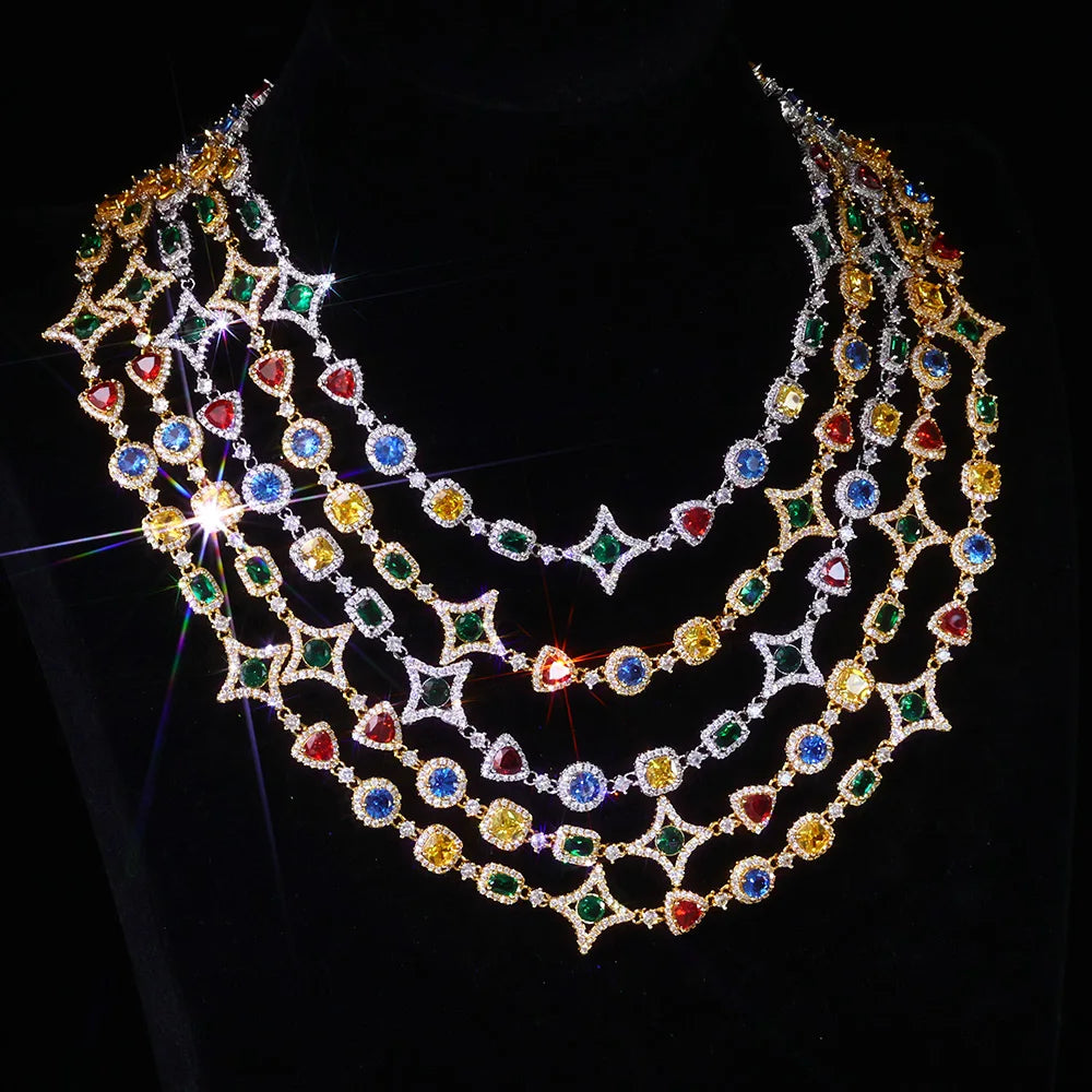 Gold Iced Out Chain Necklace Colored Gemstone