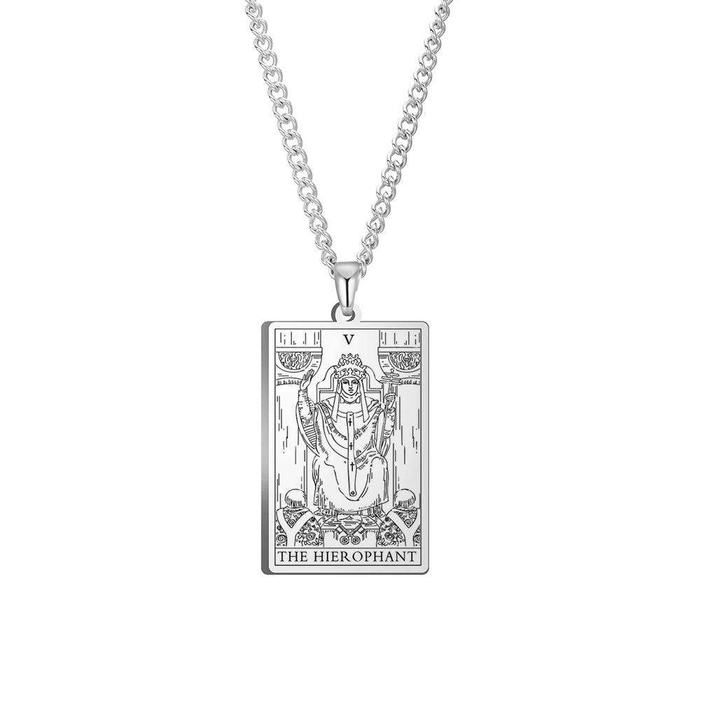 Dawapara Vintage Tarot Card Necklace The Major Arcana Pagan Astrology Talisman Pendants Necklace Stainless Steel Jewelry