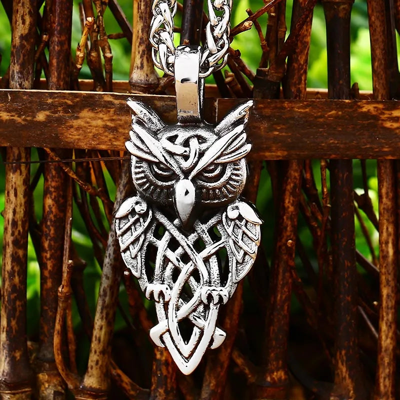 Beier 316L Stainless Steel Nordic Vikings Runes Amulet Pendant Necklace Owl Runes Pendant Necklace Nordic Talisman